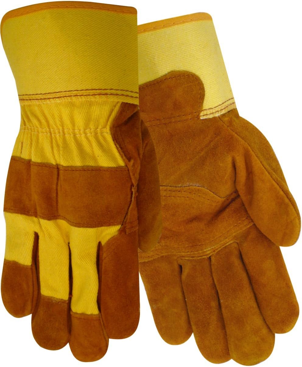 Red Steer 13465 Economy Suede Cowhide Work Gloves – Safety Cuff, Canvas Back, Large
