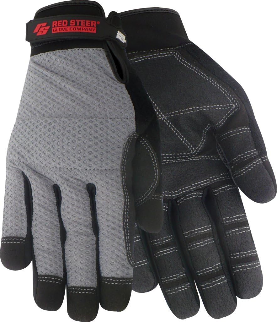 140 Red Steer Ironskin Mesh General Utility Leather Gloves, Velcro Wrist Strap, Gray/Black, Sizes M-XL