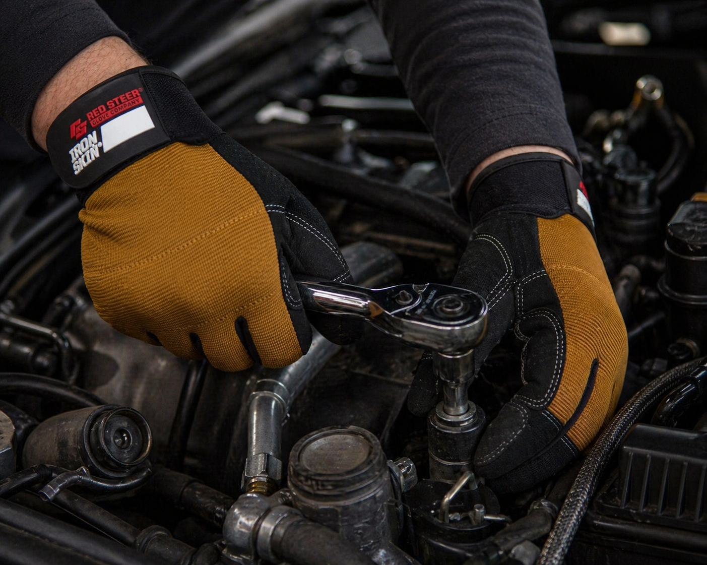 Red Steer 141 Ironskin Tradesman Gloves – Double Palm, Velcro Wrist, Brown/Black (M–XL)