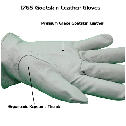 1765 Red Steer Premium Grade Goatskin Leather Gloves, Keystone Thumb, Shirred Elastic Wrist, Sizes S-XL, Sold by Pair