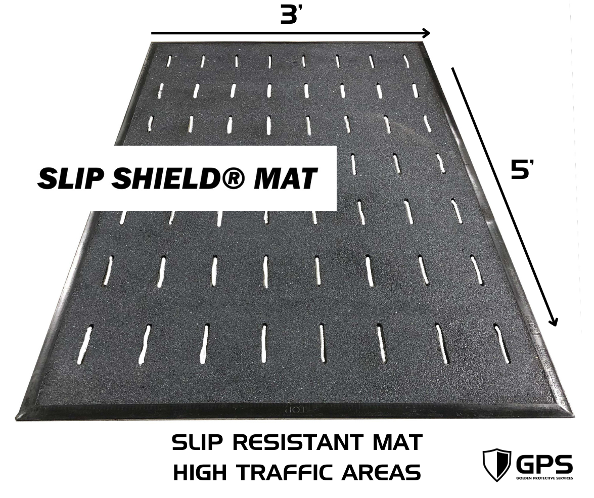 Slip Shield Black 3’ x 5’ Slip-Resistant Kitchen Mat, Drainage Slots, All-Grit, 6.6MM Thickness, Beveled Edges, Sold by Each