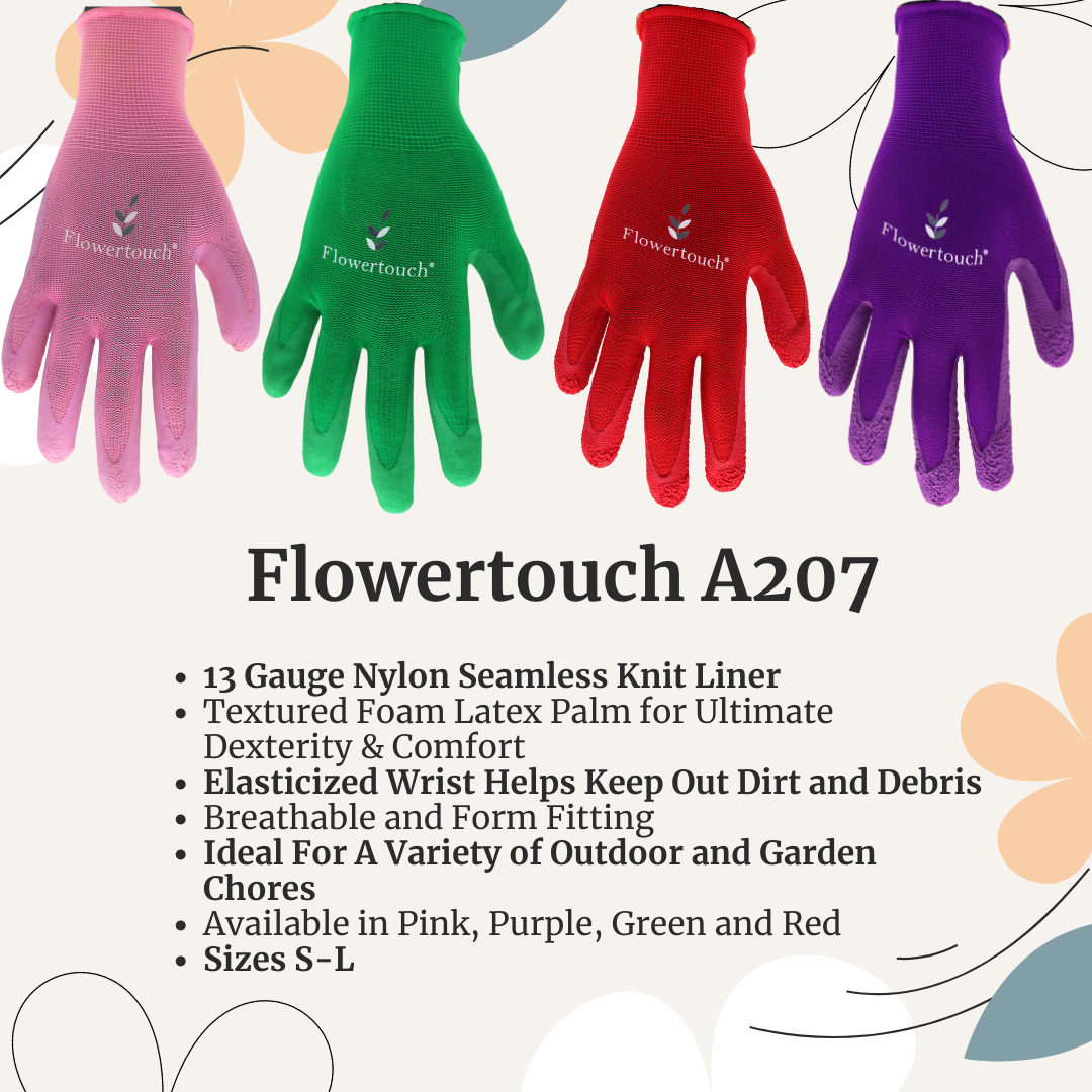 A207 FLOWERTOUCH® Foam Natural Rubber Palm, Light Knit Liner, Red, Sizes S-L, Sold by Pair