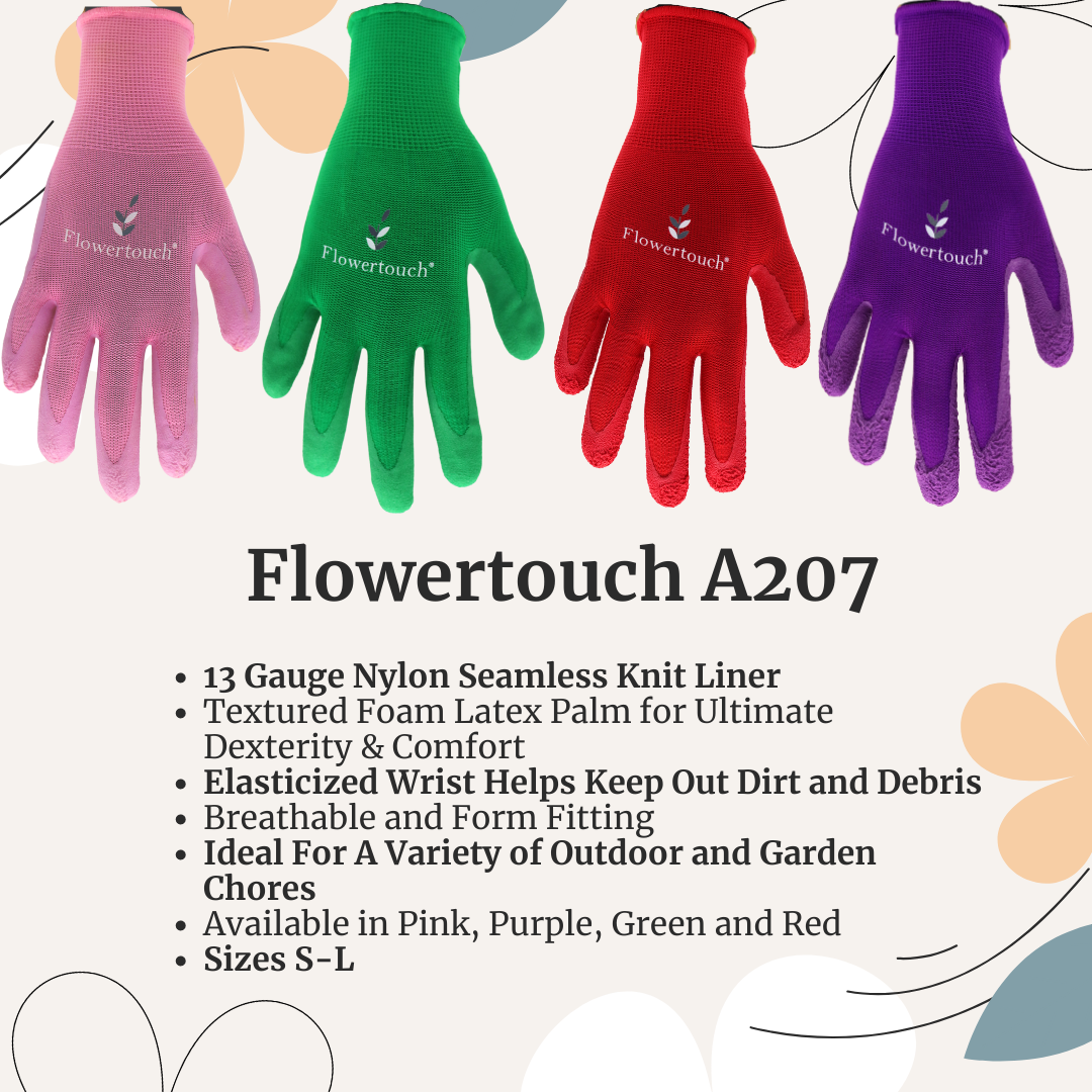 TA207 FLOWERTOUCH® Foam Natural Rubber Palm, Light Knit Liner, Red, Sizes S-L, Sold by Pair