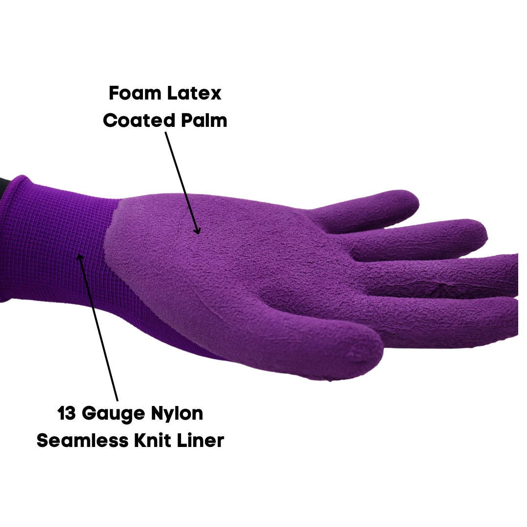 TA207 FLOWERTOUCH® Foam Natural Rubber Palm, Light Knit Liner, Purple, Sizes S-L, Sold by Pair