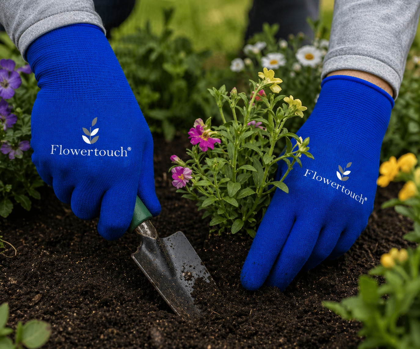 Flowertouch® A207 Foam Rubber Palm Gloves – Lightweight Knit, Blue (S–L)