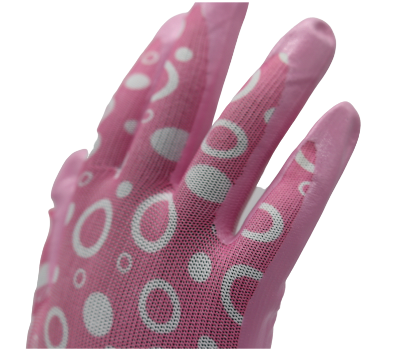 TA208 FLOWERTOUCH® Clear Nitrile Bubbles Pink and Purple, Light Nylon Knit Liner, Sizes S-L, Sold by Pair