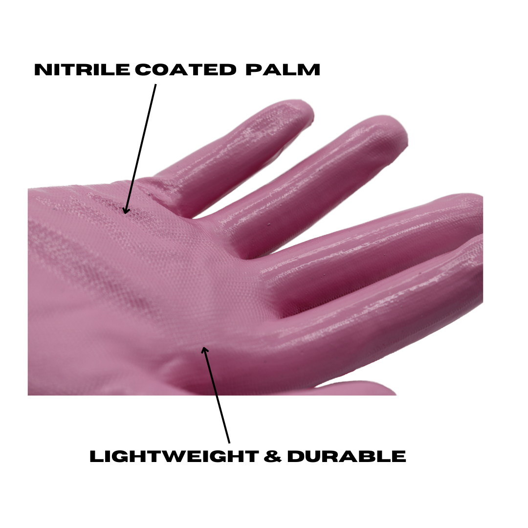 TA208 FLOWERTOUCH® Clear Nitrile Bubbles Pink and Purple, Light Nylon Knit Liner, Sizes S-L, Sold by Pair