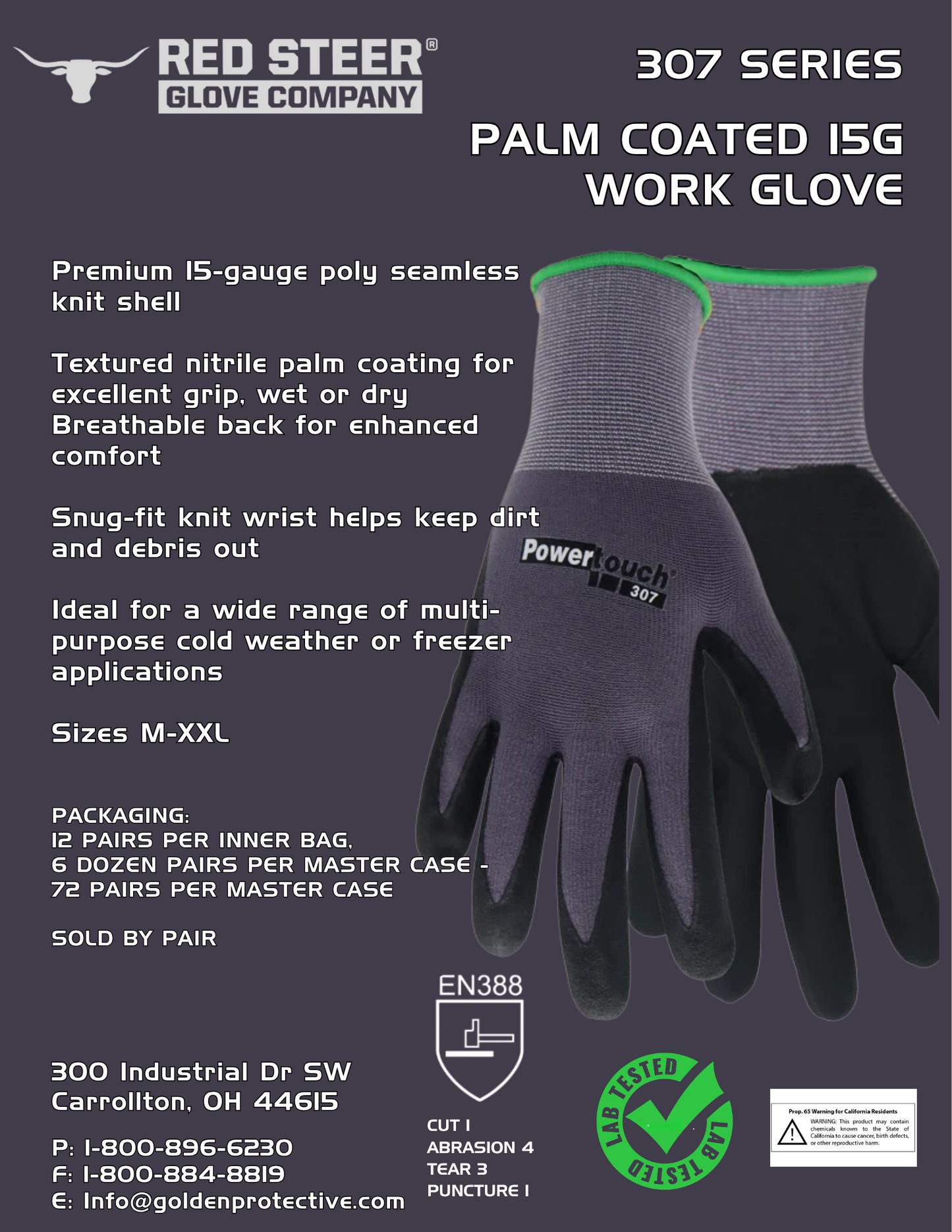 PowerTouch T307 Sandy Nitrile Gloves – 13 Gauge Knit, Breathable Grip (S–XXL)