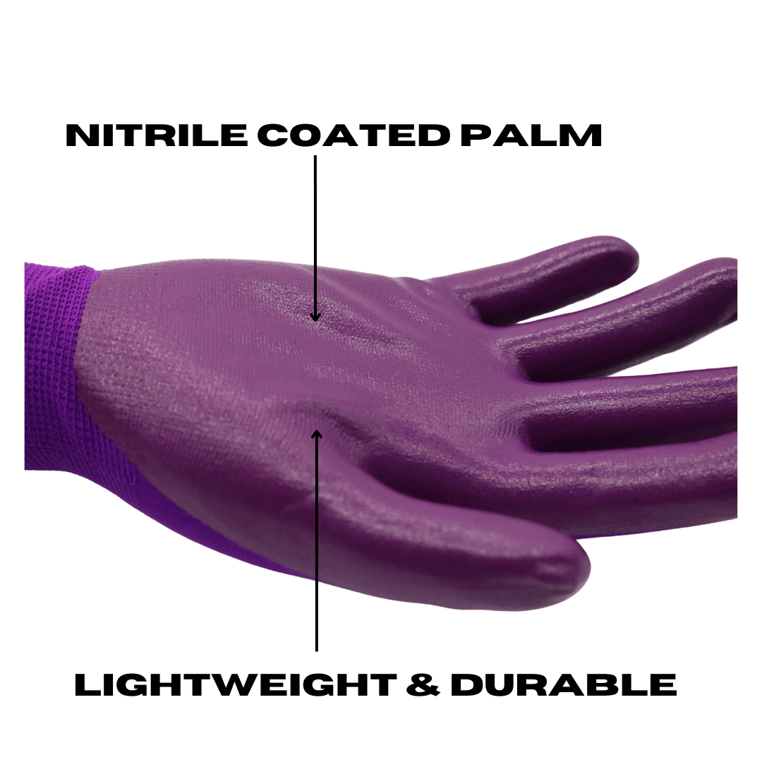 Red Steer A369 Flowertouch Lawn & Garden Gloves, Nitrile Palm, Pink, Purple or Red, Sizes S-L, Sold by Pair