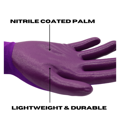 Red Steer A369 Flowertouch Lawn & Garden Gloves, Nitrile Palm, Pink, Purple or Red, Sizes S-L,