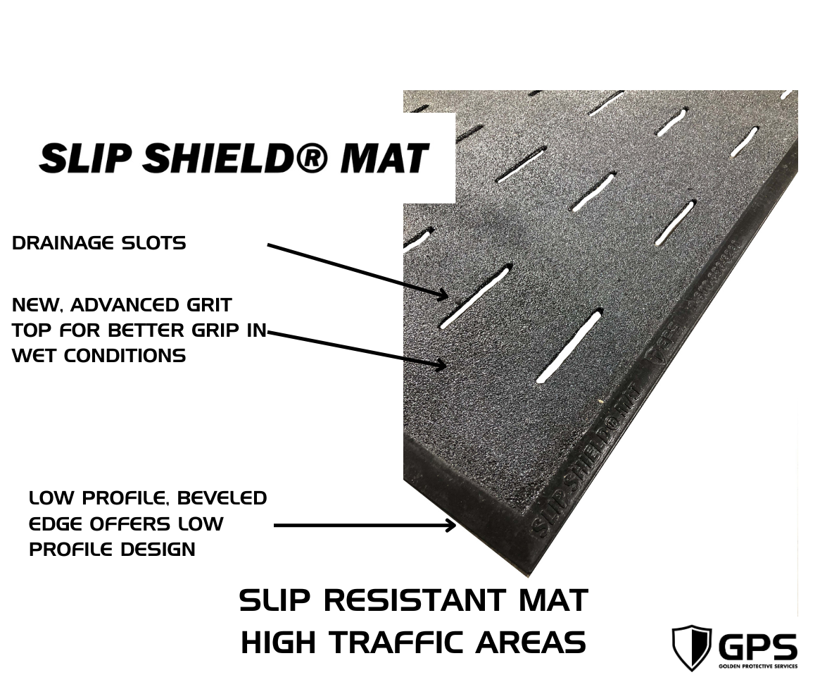 Slip Shield Black 3’ x 5’ Slip-Resistant Kitchen Mat, Drainage Slots, All-Grit, 6.6MM Thickness, Beveled Edges, Sold by Each