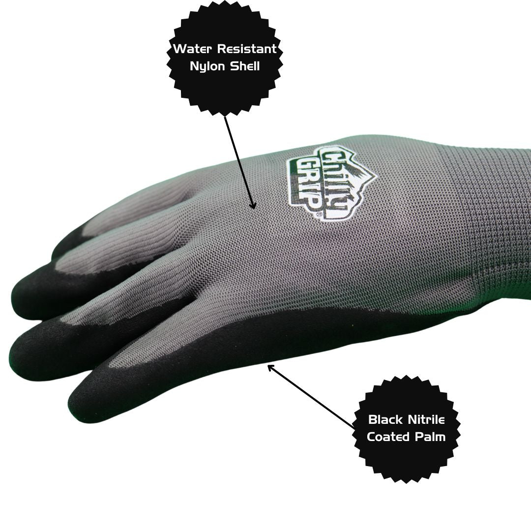 TA320 Chilly Grip H2O Water Resistant Gray Gloves, Thermal Liner, Black Nitrile Coated Palm, Sizes S-XL