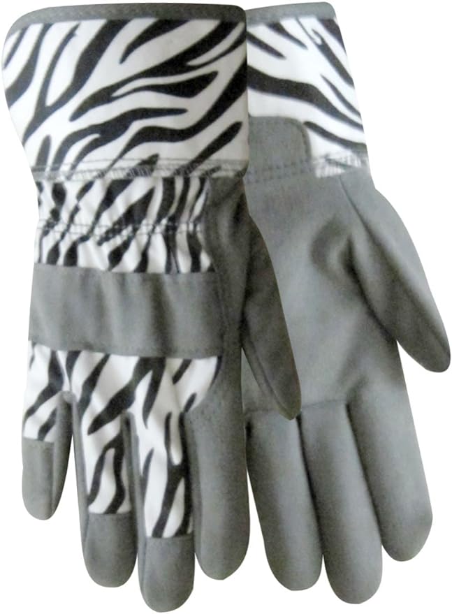 ZooHands Youth Gardening Gloves, Leather Palm, 2 Pair Pack, Tiger & Zebra Print