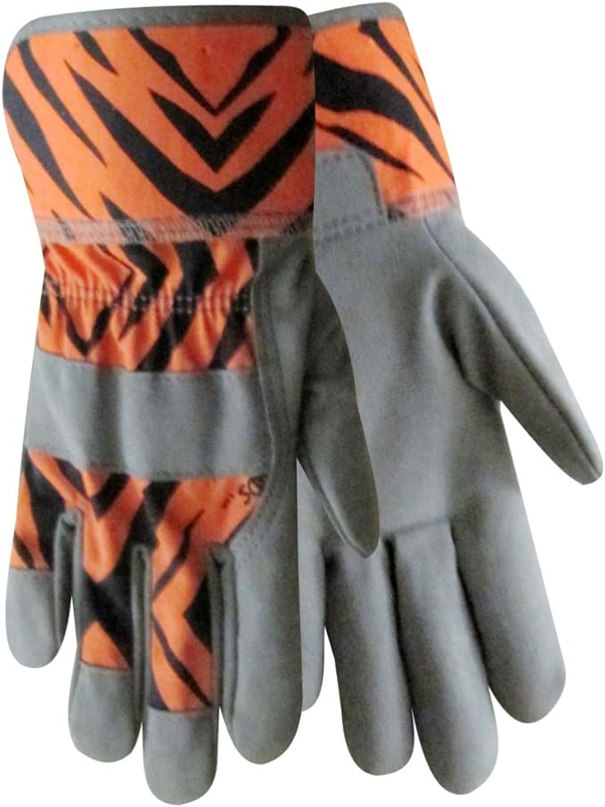 ZooHands Youth Gardening Gloves, Leather Palm, 2 Pair Pack, Tiger & Zebra Print