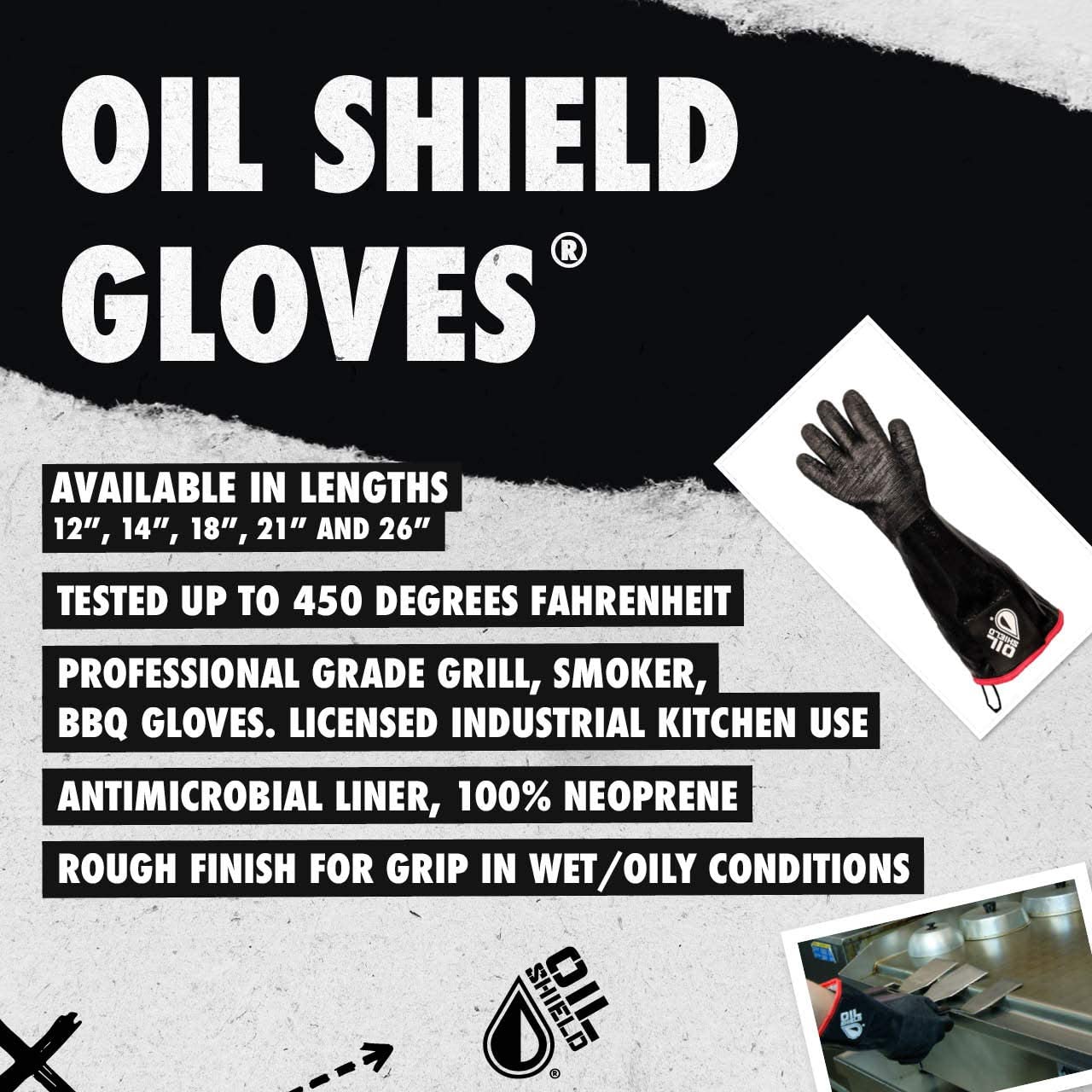 99185   Oil Shield®, 18" High Temp Insulated Neoprene Gloves - Mens Sizes S-XL