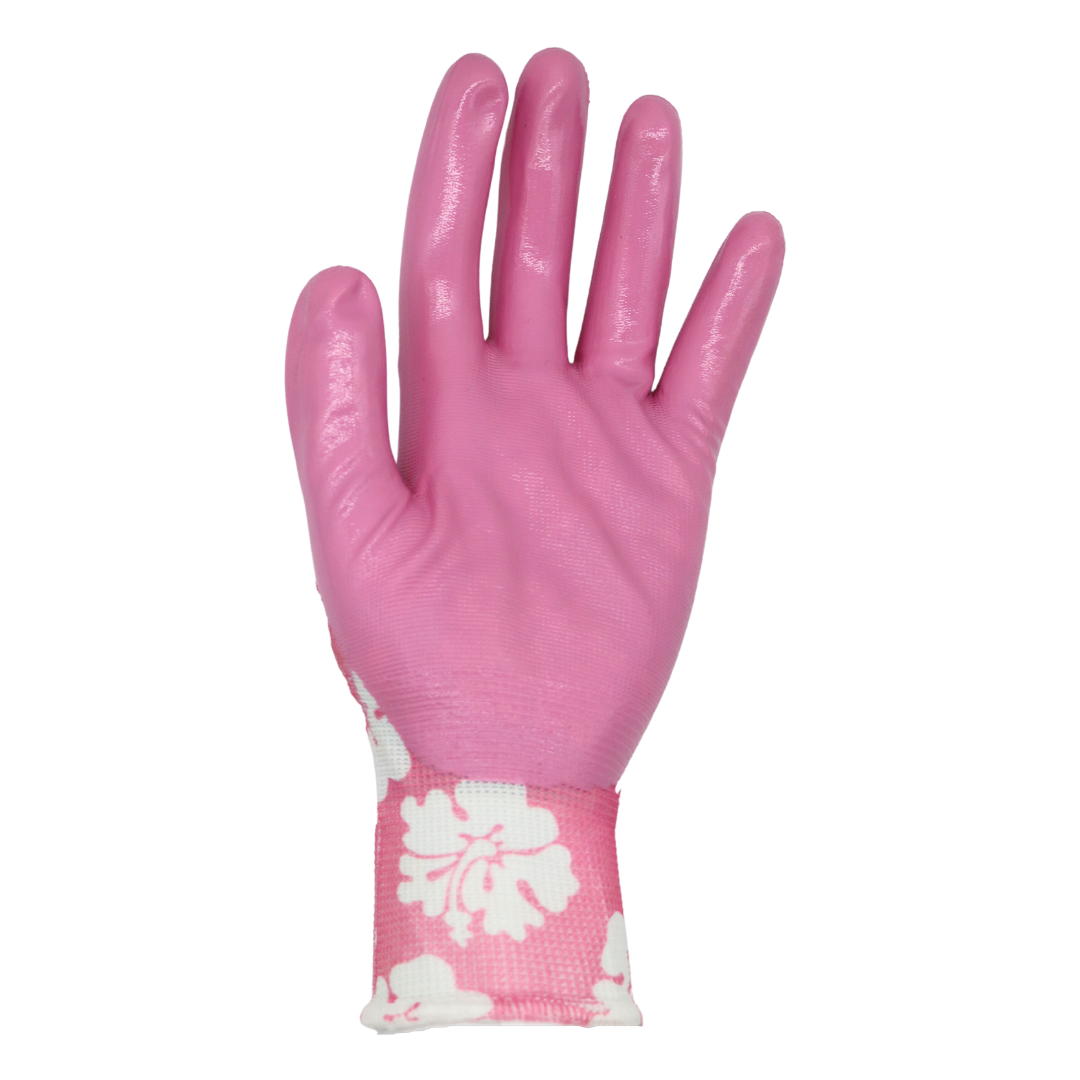 TA209 FLOWERTOUCH Clear Hibiscus Flower Pattern Gloves, Nylon Knit Liner, Sizes S-L, Sold by Pair