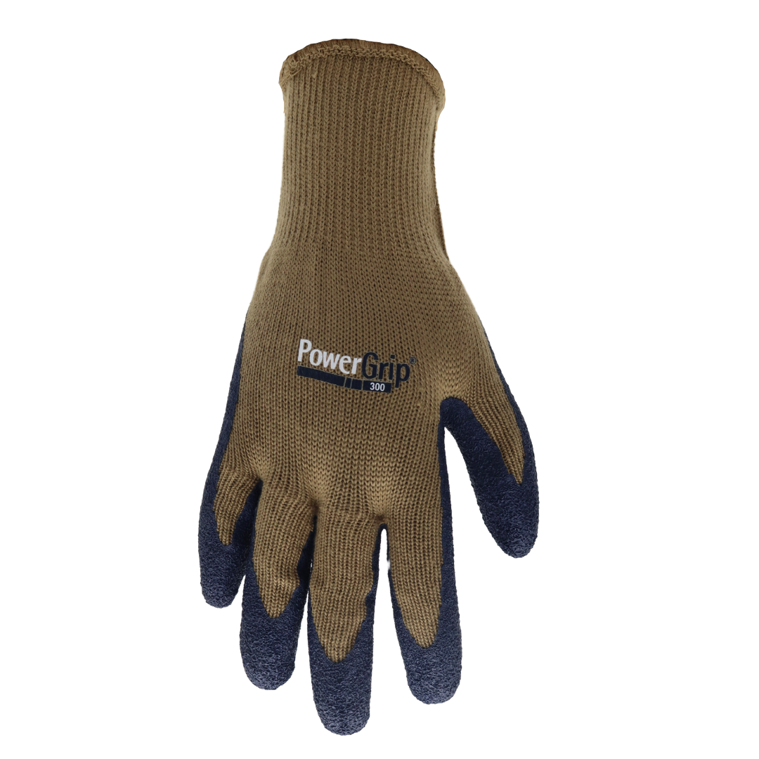 A300B Powergrip Rubber Palm 13 Gauge Gloves, Seamless Knit Liner, Brown/Black, Sizes M-XL