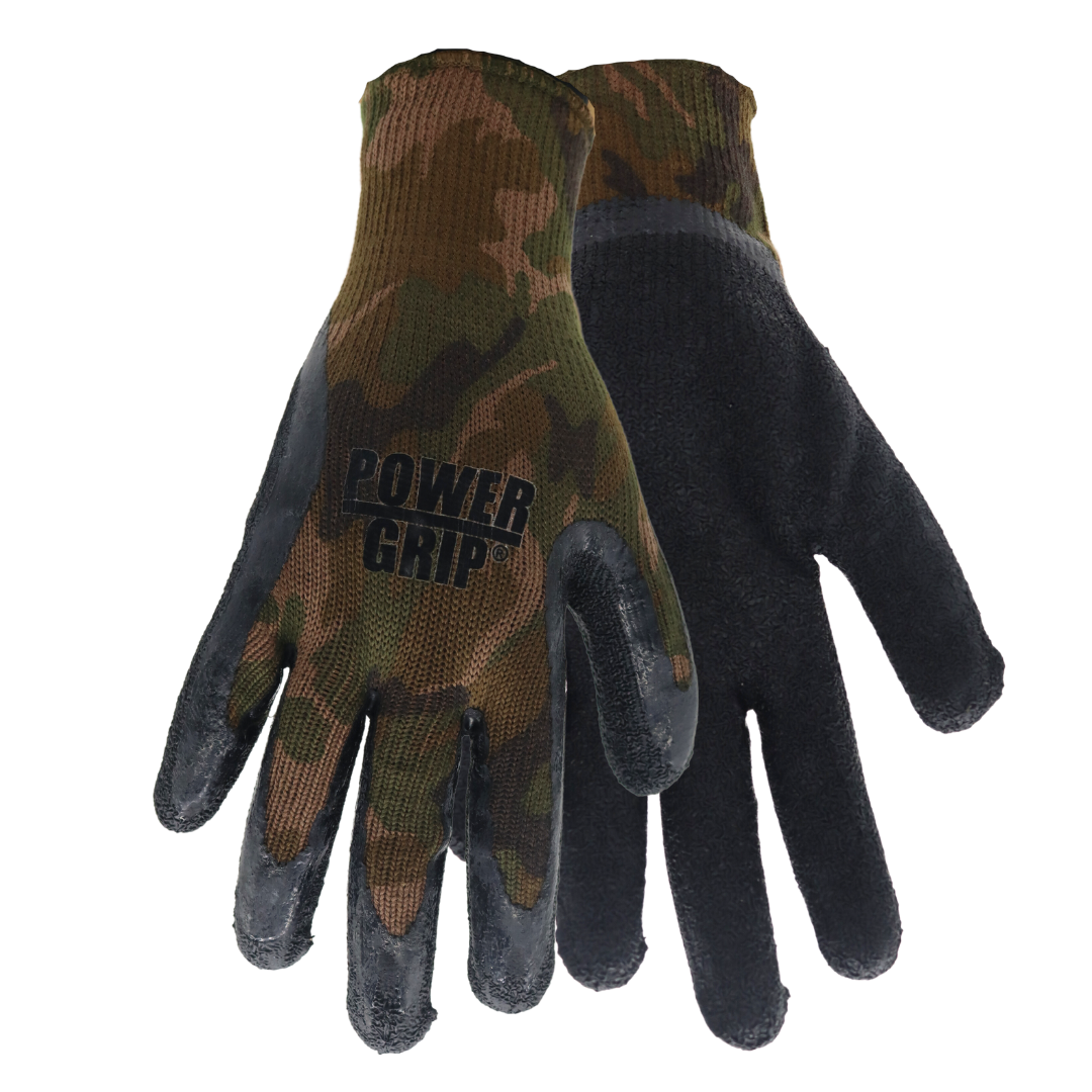 A302 Powergrip Rubber Palm 10 Gauge Gloves, Seamless Knit Liner, Camo Pattern, Sizes S-XL