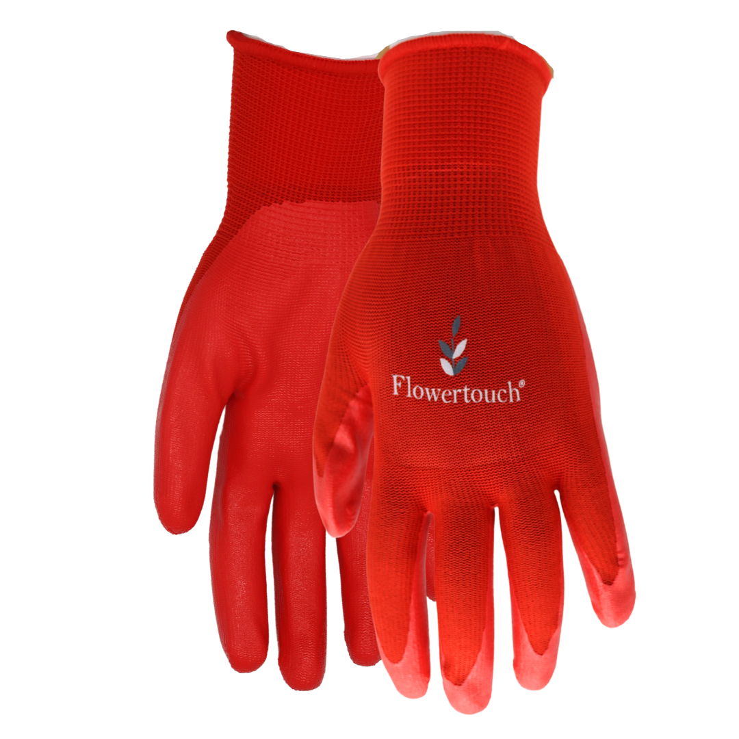 Red Steer A369 Flowertouch Lawn & Garden Gloves, Nitrile Palm, Pink, Purple or Red, Sizes S-L,