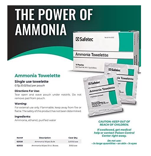 Safetec Ammonia Inhalant Pouches, First Aid, 10 Per Box