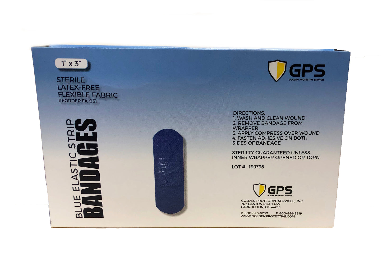 Blue Elastic Strip Bandages, 1" x 3", Flexible Fabric, 100 Per Box