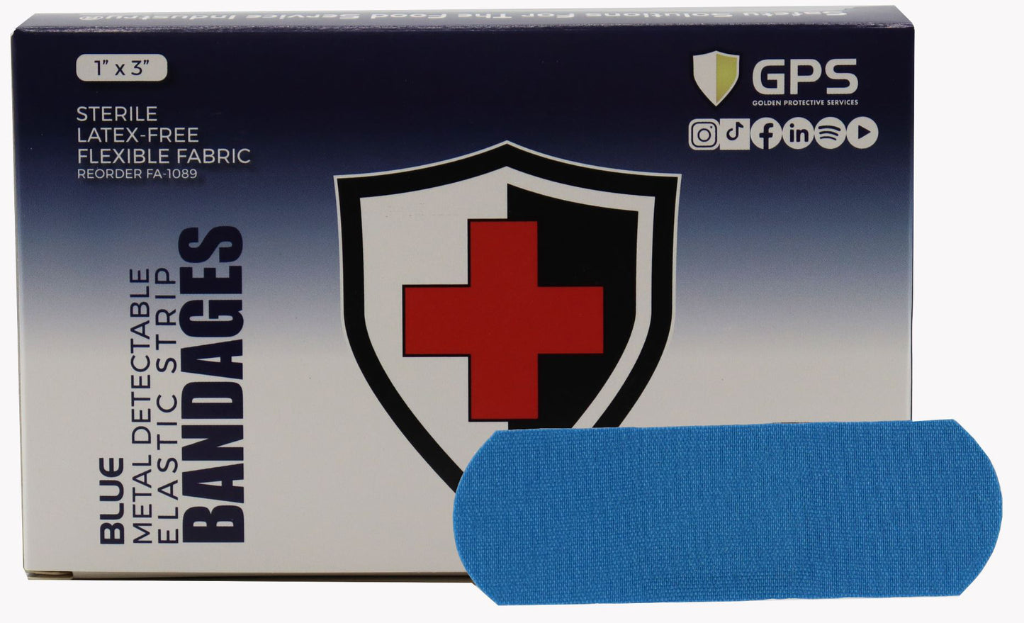 1" x 3" Blue Metal Detectable Food Service First Aid Bandages - 100/Box