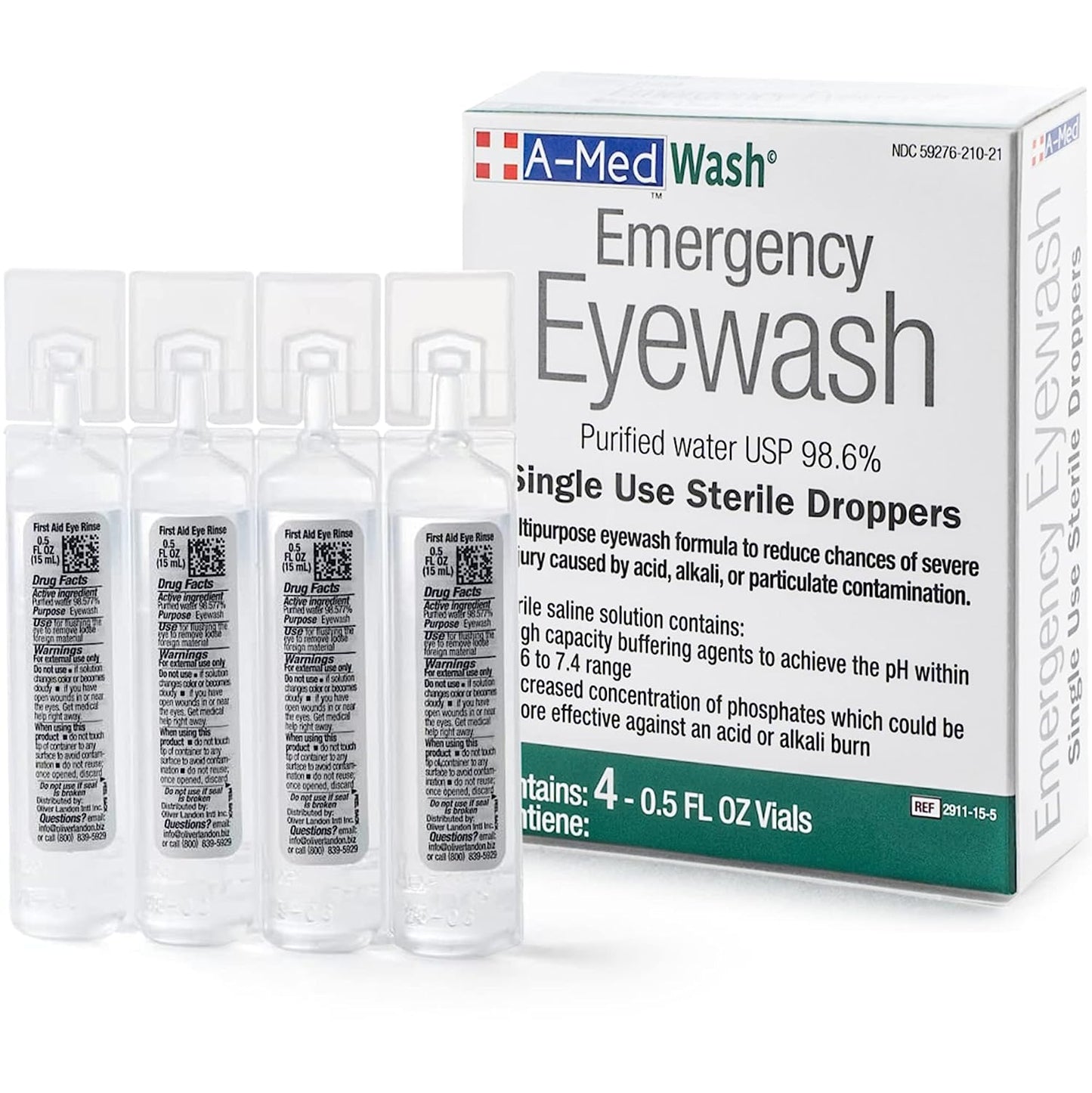 A-Med First Aid Eyewash- Set of 4 Vials- 0.5 FL OZ per vial