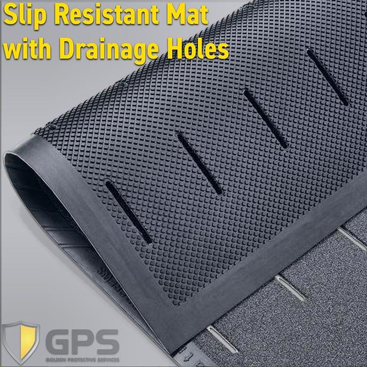 Slip Shield Black 3’ x 5’ Slip-Resistant Kitchen Mat, Drainage Slots, All-Grit, 6.6MM Thickness, Beveled Edges, Sold by Each