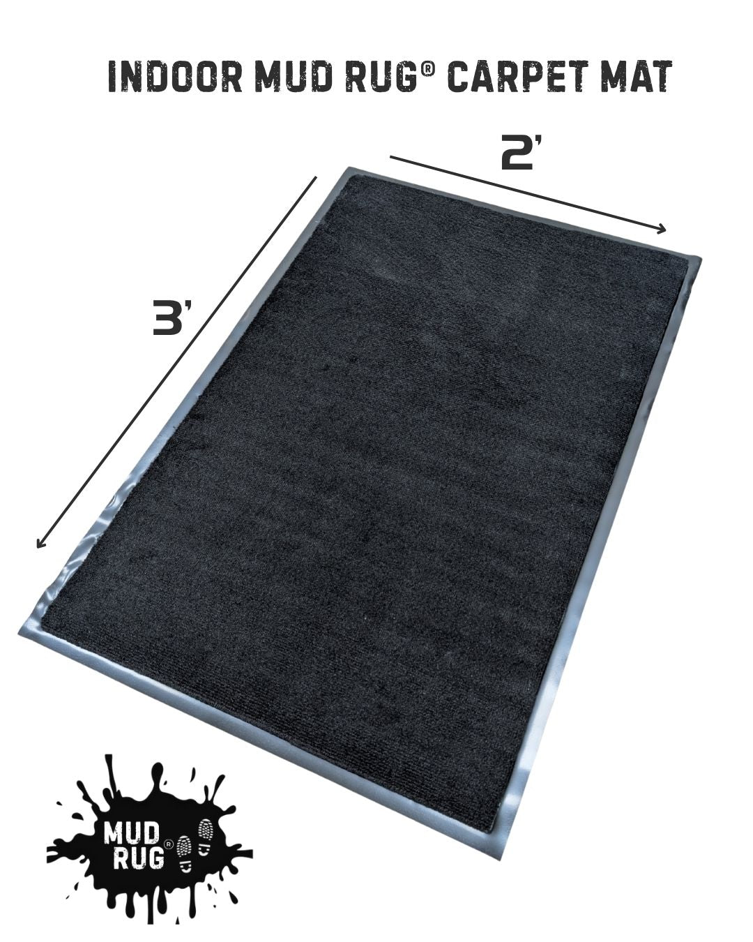 Mud Rug 2' x 3'Olefin Indoor Carpet Mats, Black, Vinyl Backing