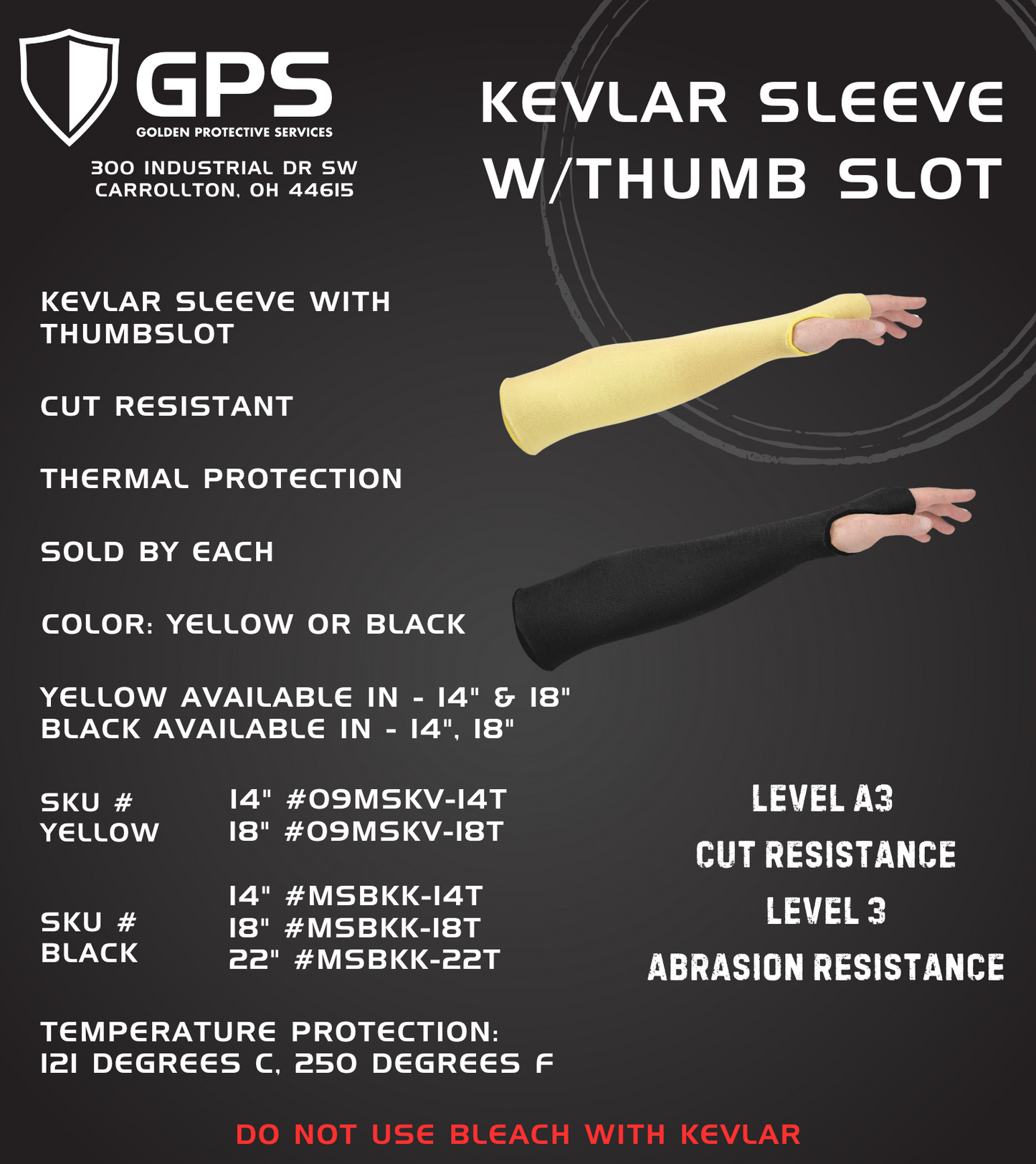 YELLOW, PEFORMANCE FIBER, CUT RESISTANT/THERMAL SLEEVE WITH THUMBSLOT, 14" & 18"