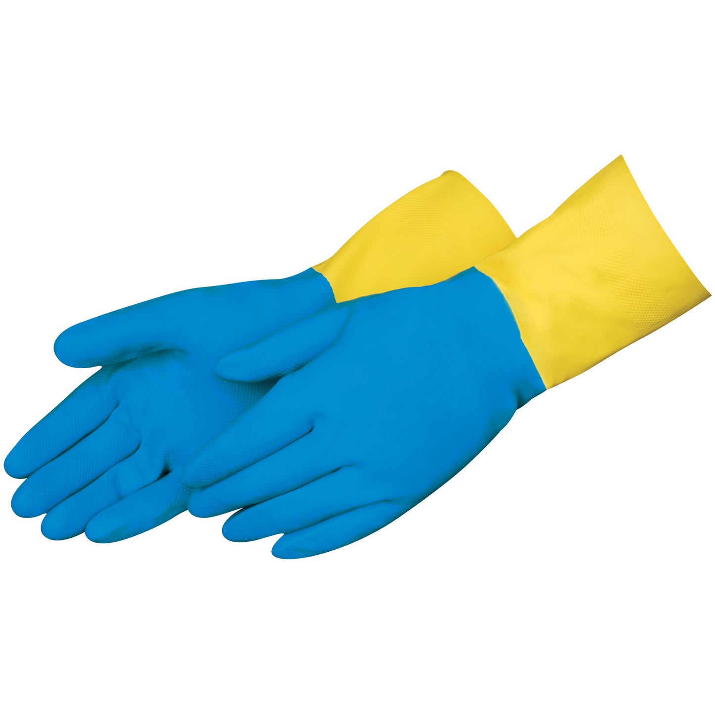 T124- BLUE/YELLOW - FLOCK LINED NEOPRENE/RUBBER 30 MIL - 13IN. - PAIR
