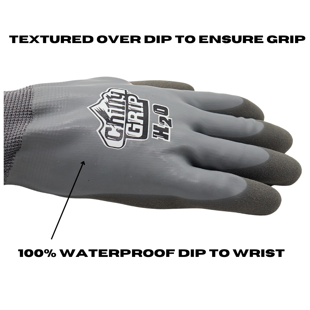 Chilly Grip Red Steer A325 H2O Waterproof Thermal Insulated Gloves, Gray, Snug-Fit Wrist, Textured Palm, Sizes S-XL