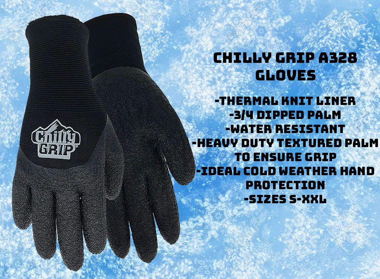 Red Steer Chilly Grip A328 Water Resistant Thermal Lined 3/4 Dip Rubber Palm, Sizes S-XXL, Sold By Pair