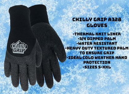 Red Steer Chilly Grip A328 Water Resistant Thermal Lined 3/4 Dip Rubber Palm, Sizes S-XXL, Sold By Pair