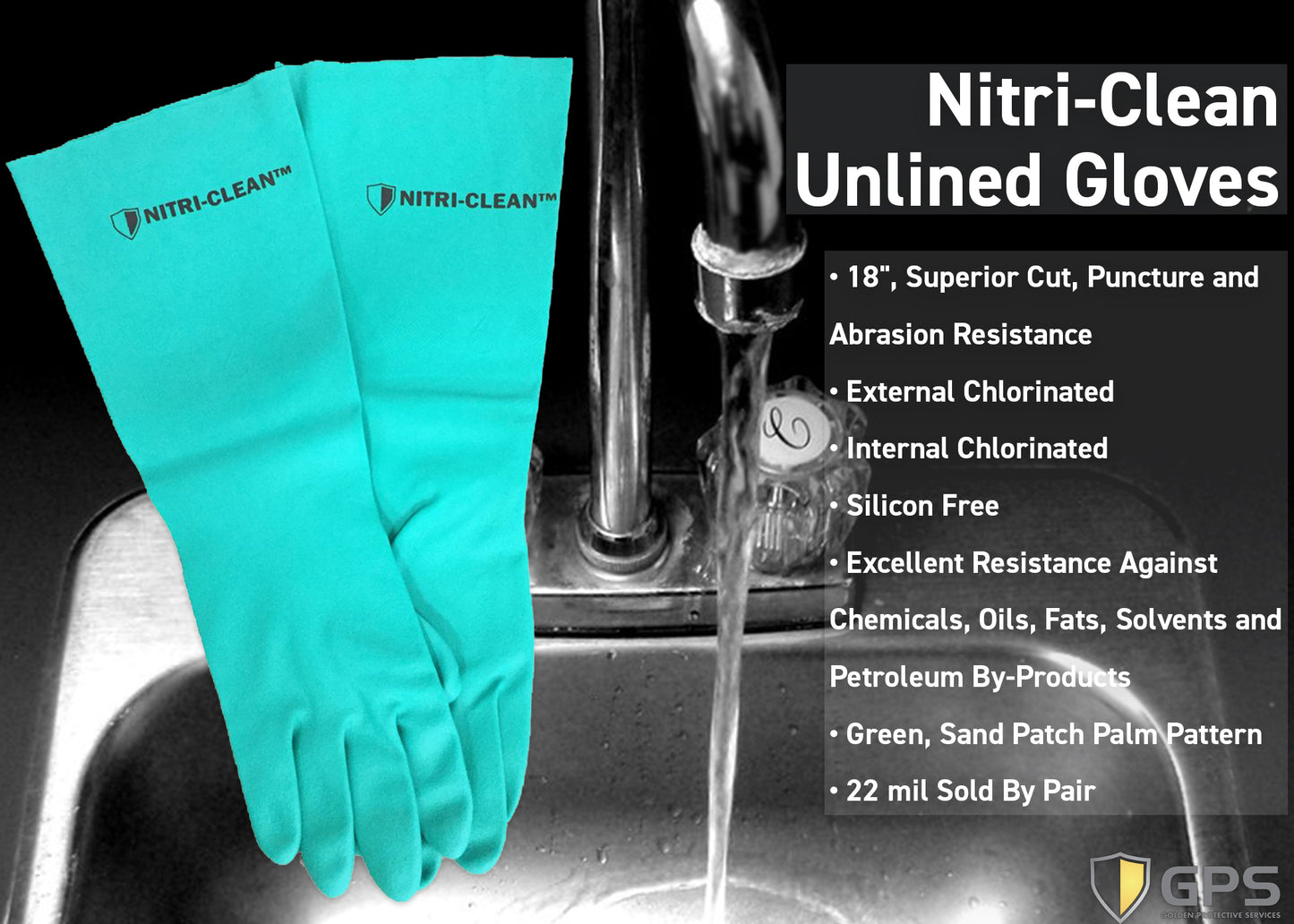 N-519 Nitri-Clean, Green Nitrile, 22mil, 18" Length, Unlined Gloves