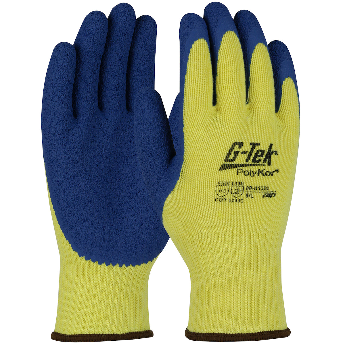 G-Tek PolyKor Seamless Knit A3 Aramid Blended Glove with Latex Coated Crinkle Grip on Palm & Fingers