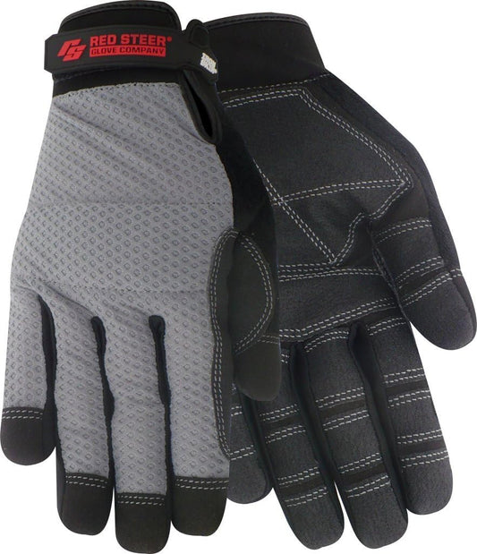 140 Red Steer Ironskin Mesh General Utility Leather Gloves, Velcro Wrist Strap, Gray/Black, Sizes M-XL, Sold by Pair