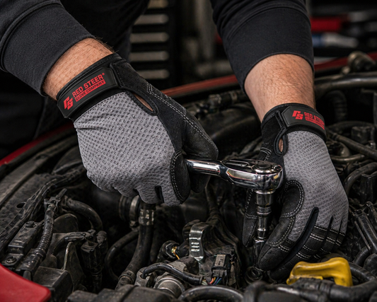 Red Steer 140 Ironskin Mesh Work Gloves – PVC Grip Palm, Velcro Wrist, Gray/Black (M–XL)
