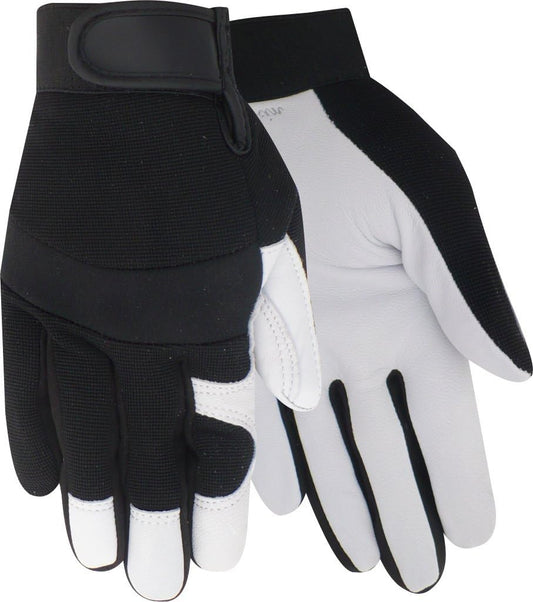 T1523 Durable Grain Goatskin Leather Palm, Forefinger and Fingertips Gloves, Velcro Wrist, Sizes M-XL, PAIR