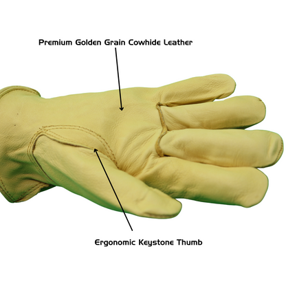T1561 Suede Golden Grain Cowhide Gloves, Shirred Elastic Wrist, Keystone Thumb, Sizes M-XL, Sold by Pair