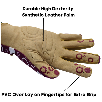 Red Steer 160W Flowertouch Synthetic Leather Palm, Purple, Velcro Wrist, Sizes S-L