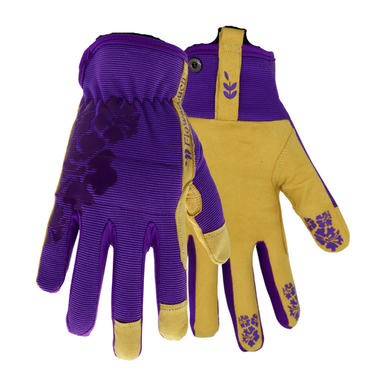 Red Steer 165W Flowertouch Synthetic Women's Gloves, Purple, Silicone Coated Fingertips, Sizes S-M