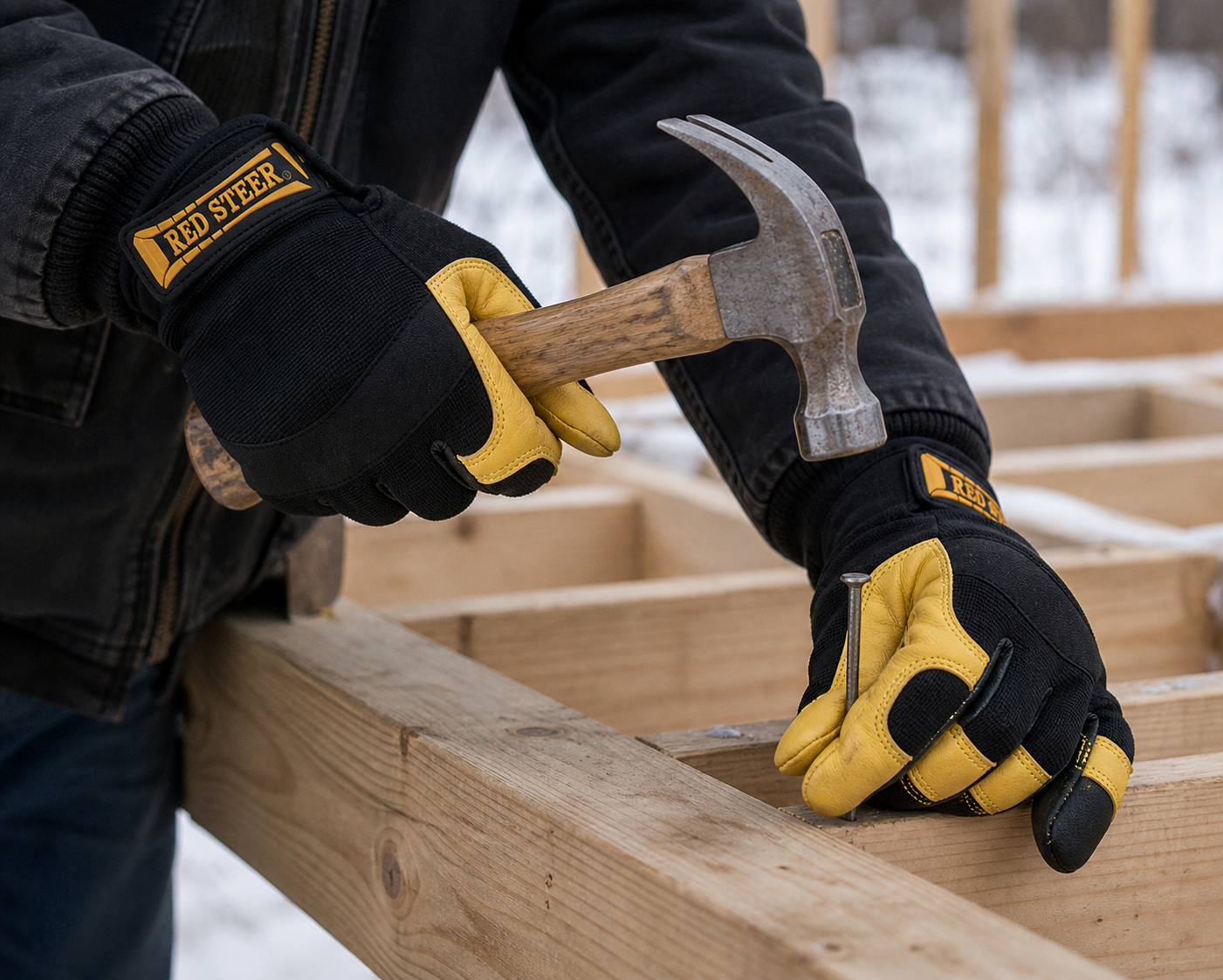 Red Steer 174 Goatskin Hybrid Work Gloves – PVC Reinforced Palm, Velcro Wrist (M–XXL)