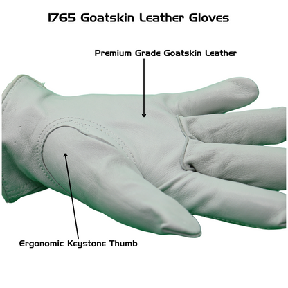 1765 Red Steer Premium Grade Goatskin Leather Gloves, Keystone Thumb, Shirred Elastic Wrist, Sizes XS-XL, Sold by Pair