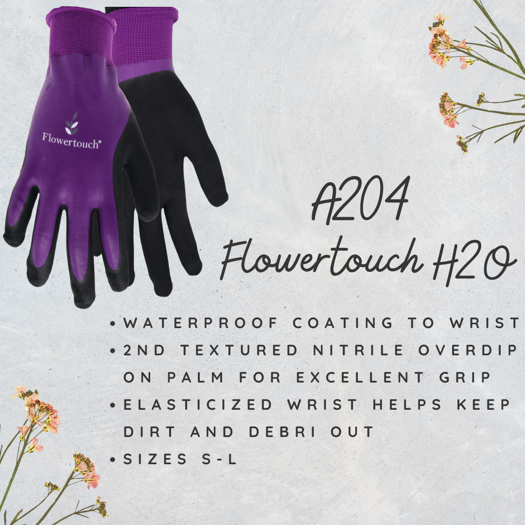 Red Steer A204 Flowertouch H2O Waterproof Purple Women's All Purpose Gloves, Nitrile Overdip, Sizes S-L, Sold by Pair