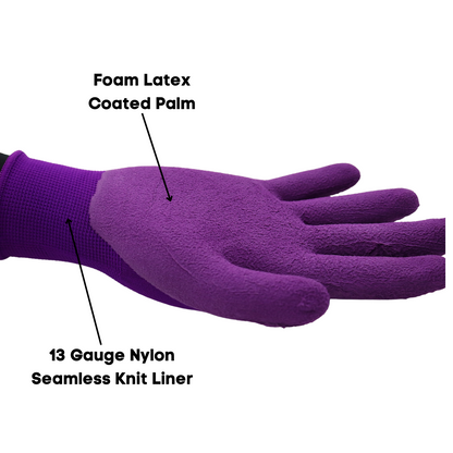 TA207 FLOWERTOUCH® Foam Natural Rubber Palm, Light Knit Liner, Purple, Sizes S-L, Sold by Pair
