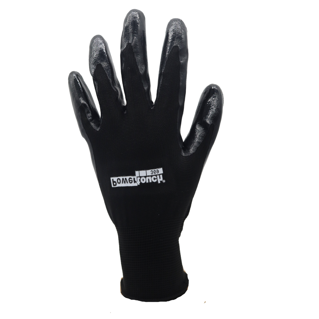 A369B Black Nitrile Palm Gloves – 13 Gauge Nylon Knit, Breathable Grip (Pair or Dozen)