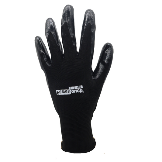A369B Black Nitrile Palm Gloves – 13 Gauge Nylon Knit, Breathable Grip (Pair or Dozen)