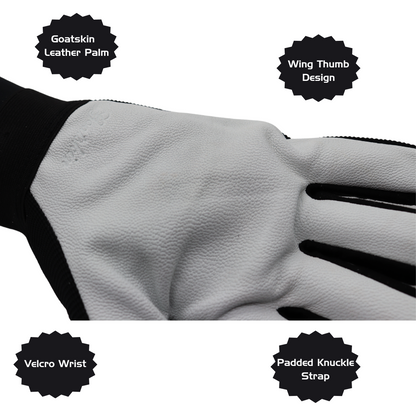 T1523 Durable Grain Goatskin Leather Palm, Forefinger and Fingertips Gloves, Velcro Wrist, Sizes M-XL, PAIR