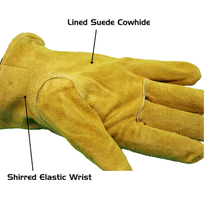 55190 Insulated Suede Cowhide Driver, Leather Palm and Back, Elastic Wrist, Sizes S-XXL